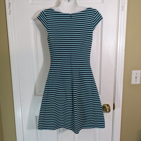 Lilly Pulitzer Navy & Turquoise Blue Striped Cap Sleeve Midi Dress - size S - Picture 5 of 9
